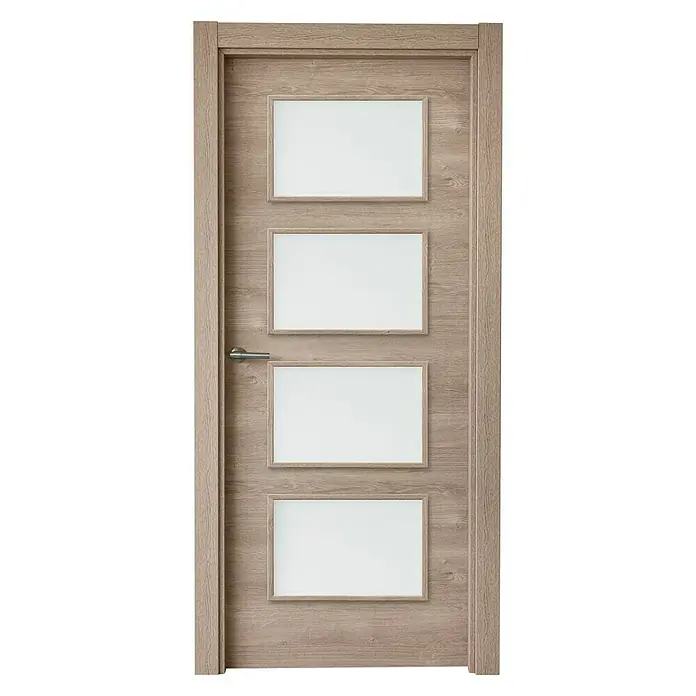 Puerta acristalada Nagano - 62,5 x 203 cm, Derecha, Roble claro, Roble, Macizo, Vidriera - Vista frontal