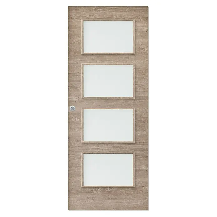 Puerta corredera de madera Nagano - 62,5 x 203 cm, Roble claro, Maciza, Vidriera - Vista frontal