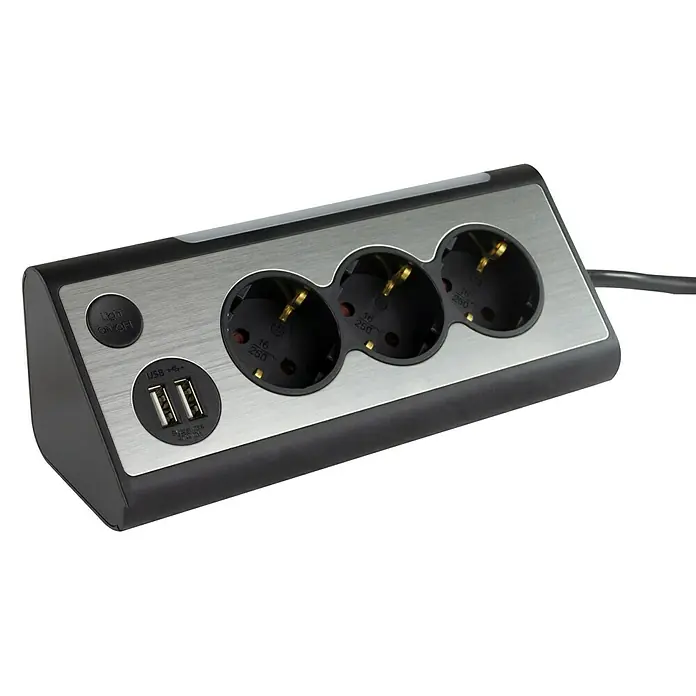 REV Produžni kabel s utičnicama - Srebrne boje, 0,5 W, 20 x 10,5 x 3,5 cm, Rasvjeta - Dijagonalni pogled