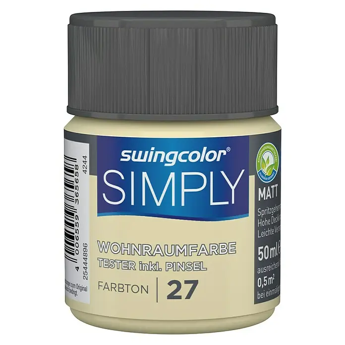 swingcolor Wandfarbe SIMPLY Tester - Gelb - Nr. 27, 50 ml, Matt - Vorderansicht