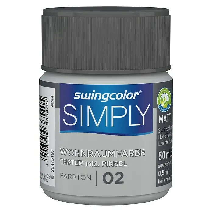 swingcolor Wandfarbe SIMPLY Tester - Grau - Nr. 02, 50 ml, Matt - Vorderansicht