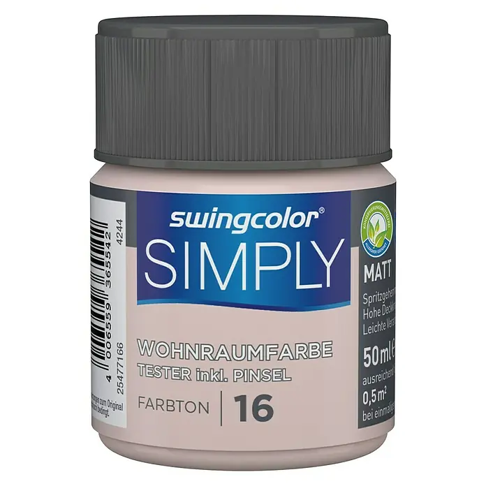 swingcolor Wandfarbe SIMPLY Tester - Rot - Nr. 16, 50 ml, Matt - Vorderansicht