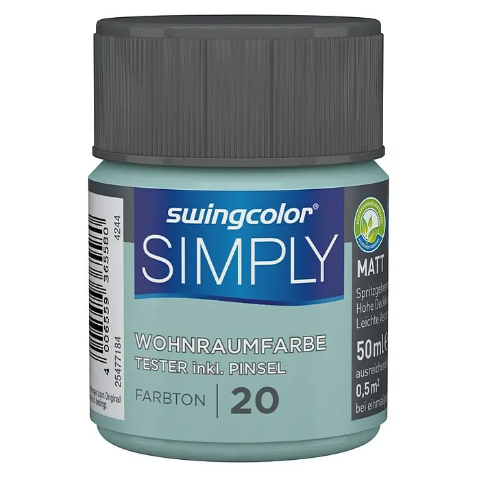 swingcolor Wandfarbe SIMPLY Tester - Blau - Nr. 20, 50 ml, Matt - Vorderansicht