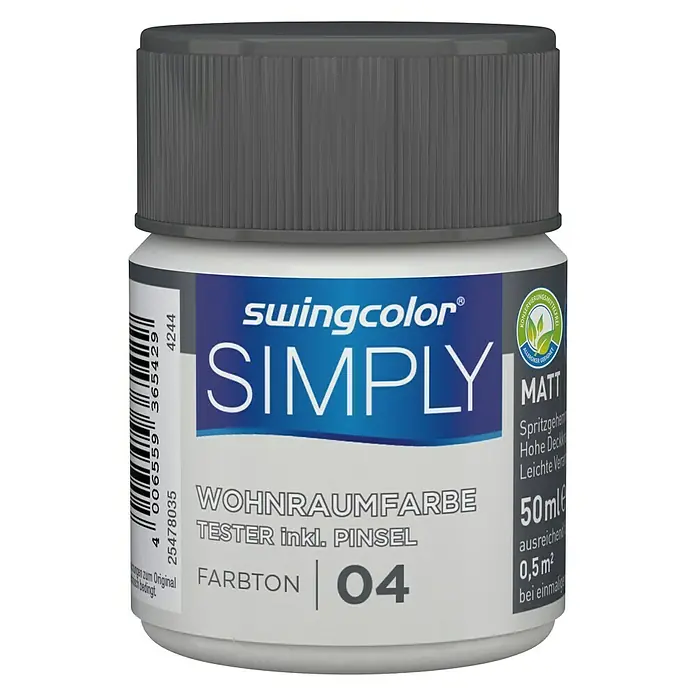 swingcolor Wandfarbe SIMPLY Tester - Grau - Nr. 04, 50 ml, Matt - Vorderansicht
