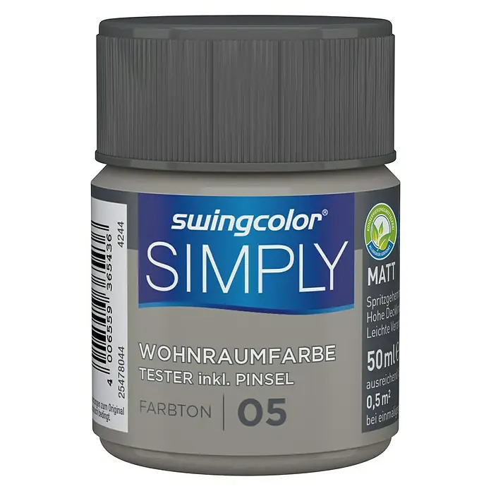 swingcolor Wandfarbe SIMPLY Tester - Greige - Nr. 05, 50 ml, Matt - Vorderansicht