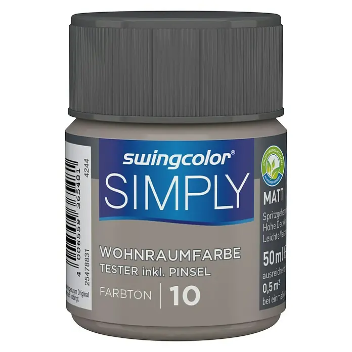 swingcolor Wandfarbe SIMPLY Tester - Braun - Nr. 10, 50 ml, Matt - Vorderansicht