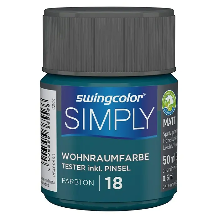 swingcolor Wandfarbe SIMPLY Tester - Blau - Nr. 18, 50 ml, Matt - Vorderansicht