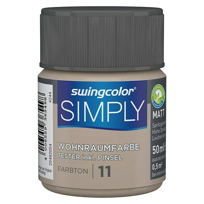 swingcolor Wandfarbe SIMPLY Tester - Braun - Nr. 11, 50 ml, Matt - Vorderansicht