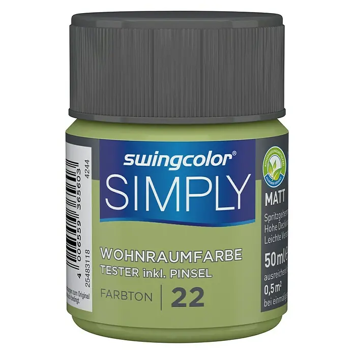 swingcolor Wandfarbe SIMPLY Tester - Grün - Nr. 22, 50 ml, Matt - Vorderansicht
