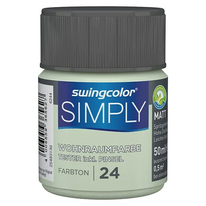 swingcolor Wandfarbe SIMPLY Tester - Grün - Nr. 24, 50 ml, Matt - Vorderansicht