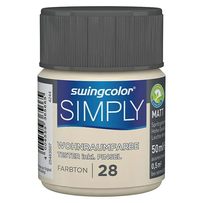 swingcolor Wandfarbe SIMPLY Tester - Gelb - Nr. 28, 50 ml, Matt - Vorderansicht