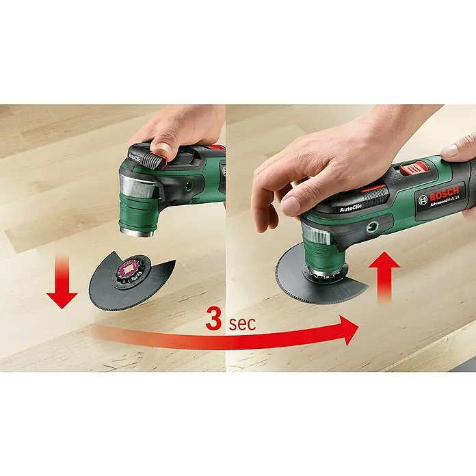 Bosch 18 V Power for All Multiherramienta de batería Advanced Multi 18 - 18 V, Sin batería, Número de revoluciones de marcha en vacío: 10.000 r.p.m. - 20.000 r.p.m. - Producto en uso
