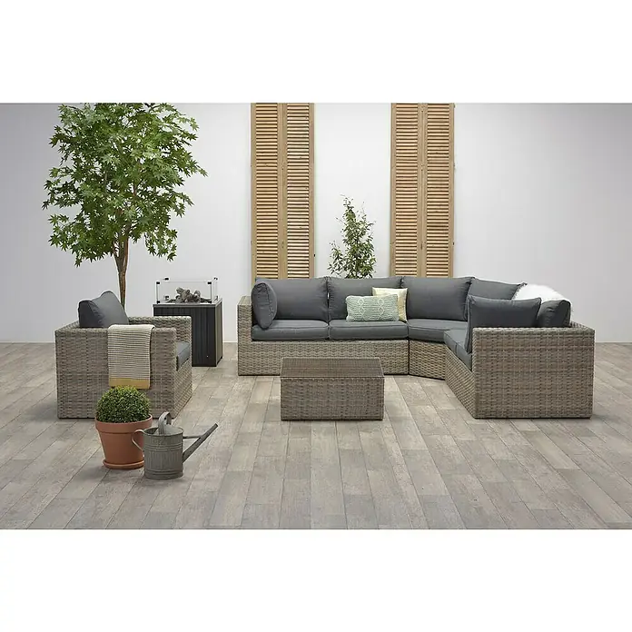 Sunfun Conjunto de muebles Menorca - 5 piezas, Marrón natural/Gris - Foto ambiente