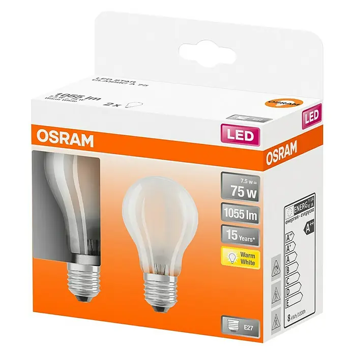 Osram Star LED žarulja - E27, 7,5 W, A60, 1.055 lm, 2 kom - Dijagonalni pogled