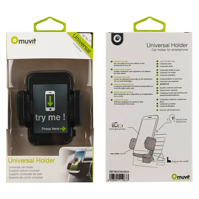 Muvit Soporte para teléfono móvil universal grande - Plástico, Negro - Vista frontal