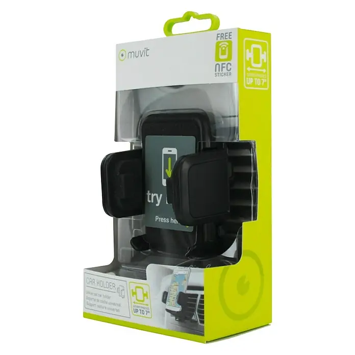 Muvit Soporte para teléfono móvil universal grande - Plástico, Negro - Vista angular