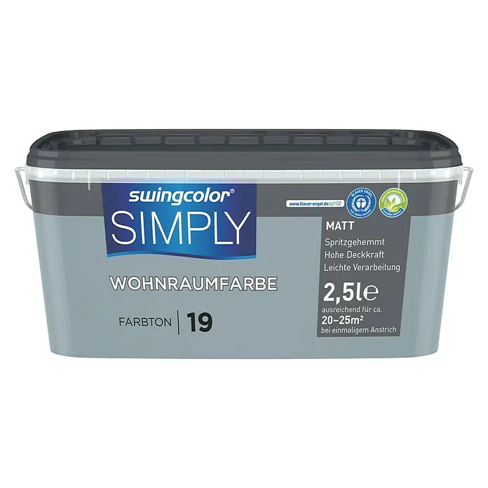 swingcolor Wandfarbe SIMPLY Blau - Blau - Nr. 19, 2,5 l, Matt - Vorderansicht
