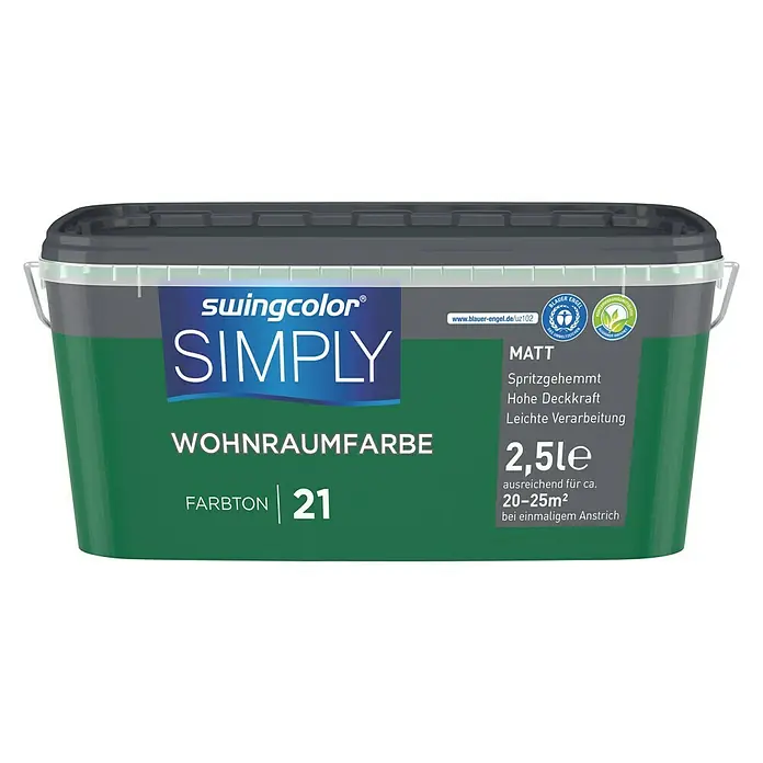 swingcolor Wandfarbe SIMPLY Grün - Grün - Nr. 21, 2,5 l, Matt - Vorderansicht