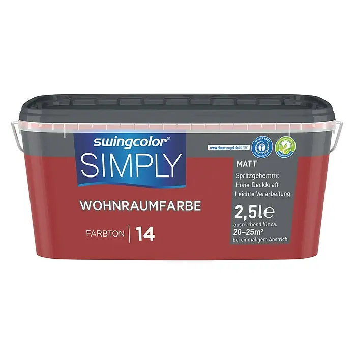 swingcolor Wandfarbe SIMPLY - Rot - Nr. 14, 2,5 l, Matt - Vorderansicht