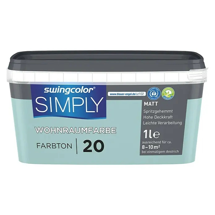 swingcolor Wandfarbe SIMPLY Blau - Blau - Nr. 20, 1 l, Matt - Vorderansicht
