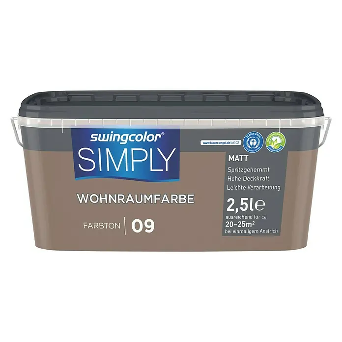 swingcolor Wandfarbe SIMPLY Braun - Braun - Nr. 09, 2,5 l, Matt - Vorderansicht