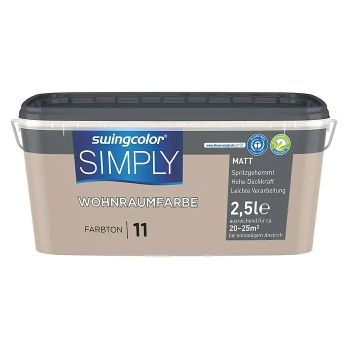 swingcolor Wandfarbe SIMPLY Braun - Braun - Nr. 11, 2,5 l, Matt - Vorderansicht