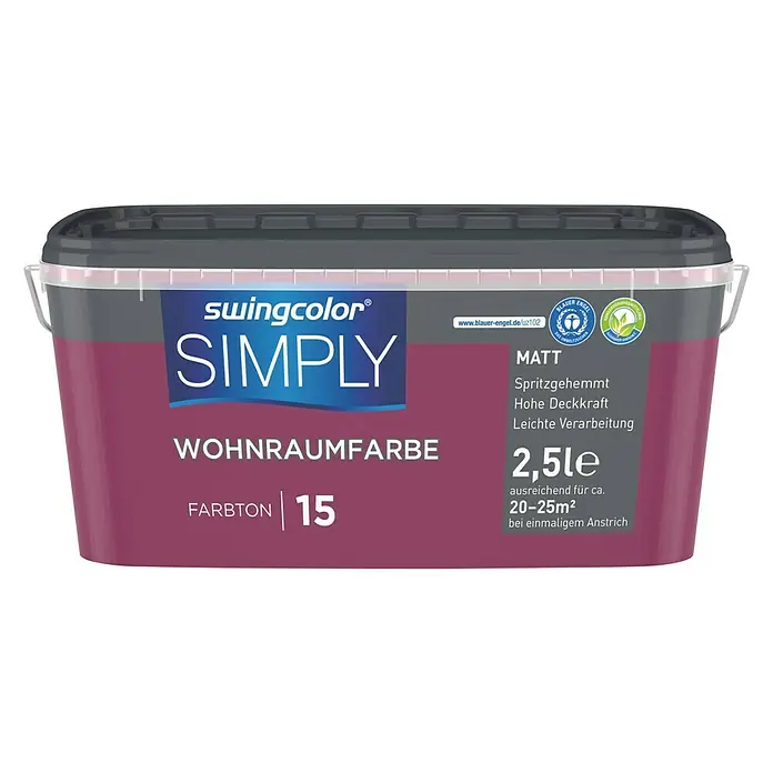 swingcolor Wandfarbe SIMPLY - Rot - Nr. 15, 2,5 l, Matt - Vorderansicht