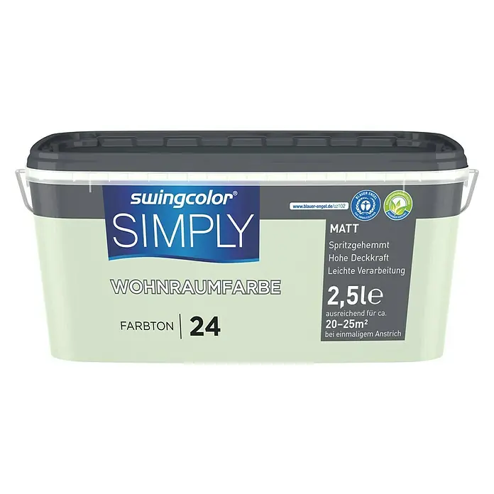 swingcolor Wandfarbe SIMPLY Grün - Grün - Nr. 24, 2,5 l, Matt - Vorderansicht