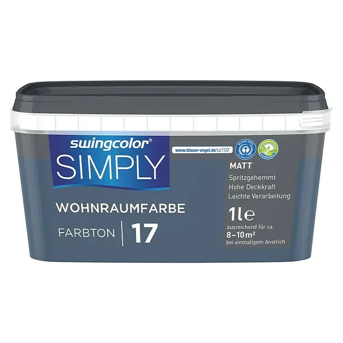 swingcolor Wandfarbe SIMPLY Blau - Blau - Nr. 17, 1 l, Matt - Vorderansicht