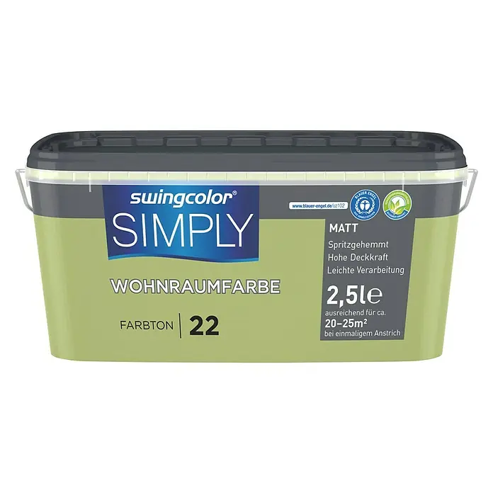 swingcolor Wandfarbe SIMPLY Grün - Grün - Nr. 22, 2,5 l, Matt - Vorderansicht