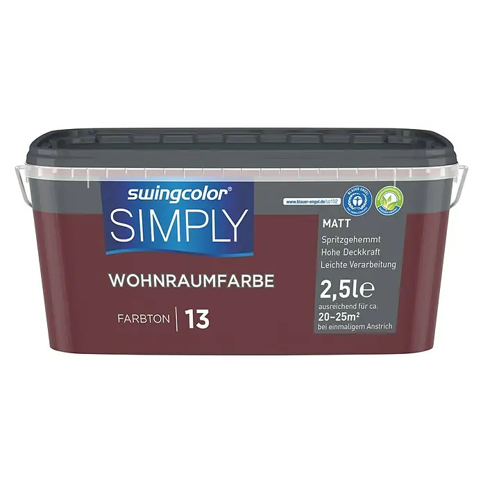 swingcolor Wandfarbe SIMPLY - Rot - Nr. 13, 2,5 l, Matt - Vorderansicht