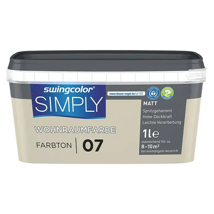 swingcolor Wandfarbe SIMPLY Beige - Beige - Nr. 07, 1 l, Matt - Vorderansicht