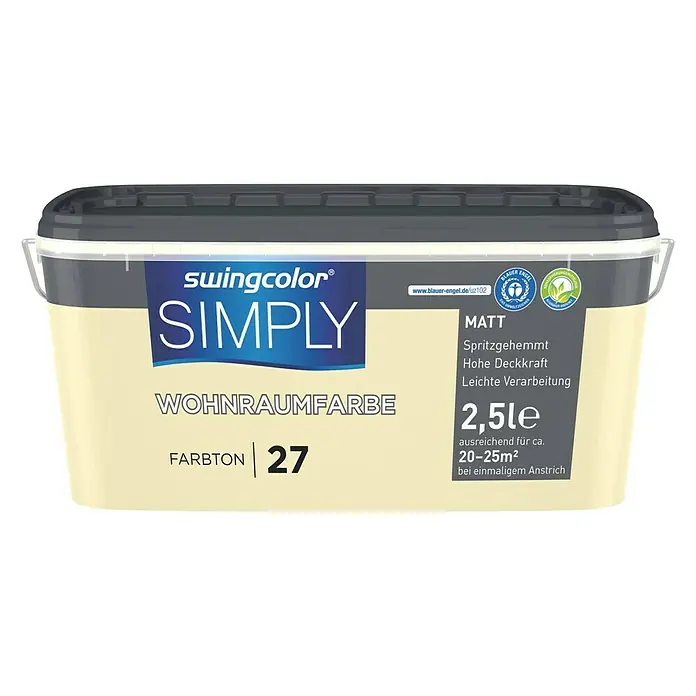 swingcolor Wandfarbe SIMPLY Gelb - Gelb - Nr. 27, 2,5 l, Matt - Vorderansicht