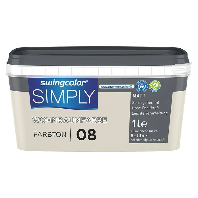 swingcolor Wandfarbe SIMPLY Beige - Beige - Nr. 08, 1 l, Matt - Vorderansicht