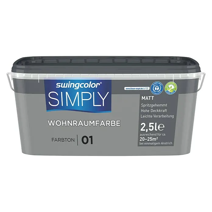 swingcolor Wandfarbe SIMPLY Grau - Grau - Nr. 01, 2,5 l, Matt - Vorderansicht