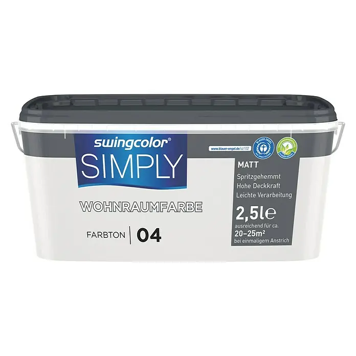 swingcolor Wandfarbe SIMPLY Grau - Grau - Nr. 04, 2,5 l, Matt - Vorderansicht