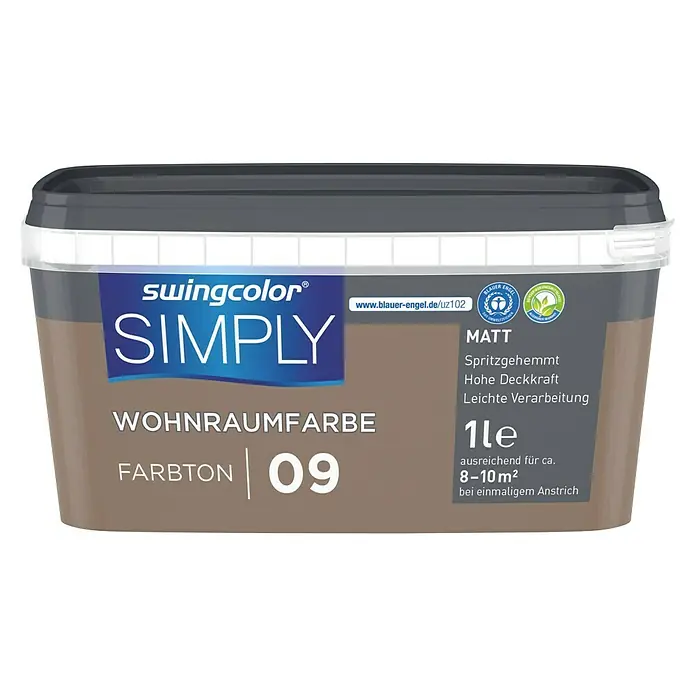 swingcolor Wandfarbe SIMPLY Braun - Braun - Nr. 09, 1 l, Matt - Vorderansicht