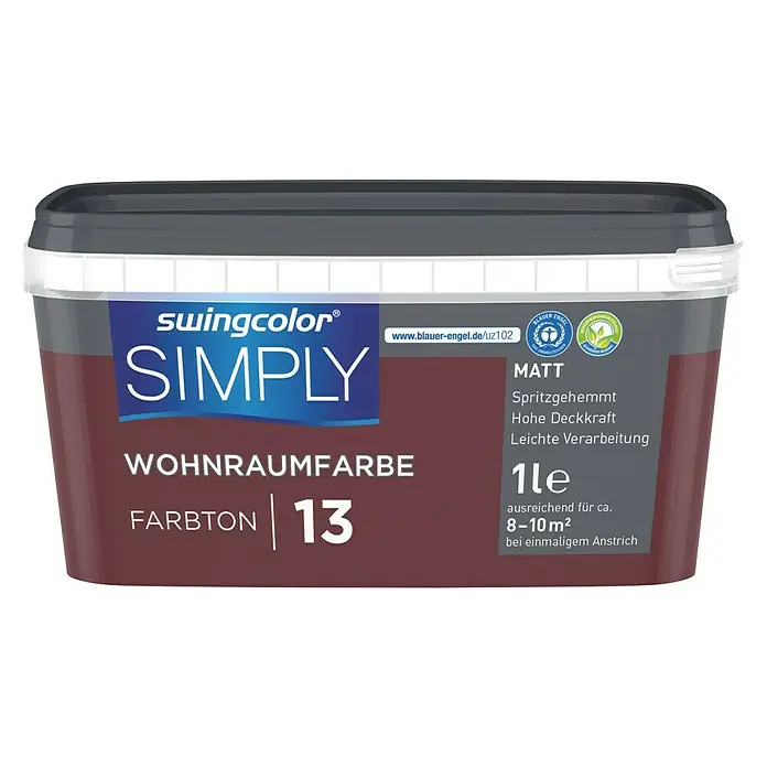 swingcolor Wandfarbe SIMPLY - Rot - Nr. 13, 1 l, Matt - Vorderansicht