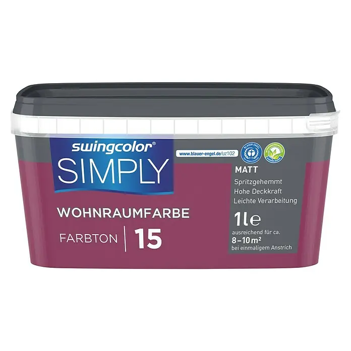 swingcolor Wandfarbe SIMPLY - Rot - Nr. 15, 1 l, Matt - Vorderansicht