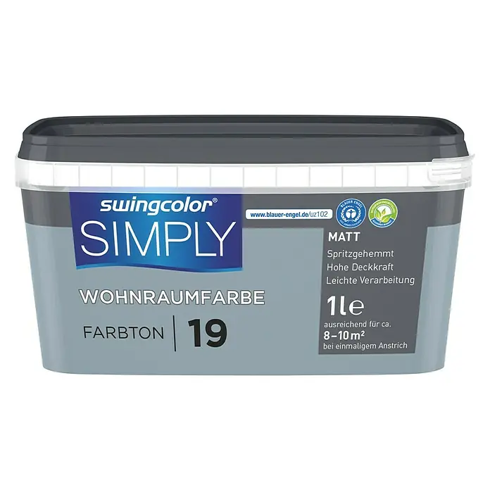 swingcolor Wandfarbe SIMPLY Blau - Blau - Nr. 19, 1 l, Matt - Vorderansicht