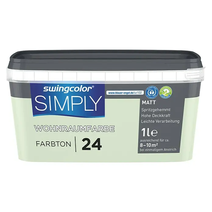 swingcolor Wandfarbe SIMPLY Grün - Grün - Nr. 24, 1 l, Matt - Vorderansicht