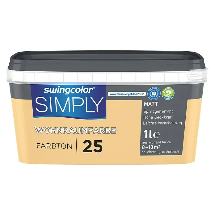 swingcolor Wandfarbe SIMPLY Gelb - Gelb - Nr. 25, 1 l, Matt - Vorderansicht
