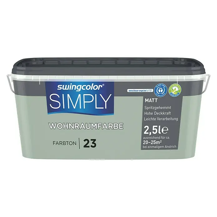swingcolor Wandfarbe SIMPLY Grün - Grün - Nr. 23, 2,5 l, Matt - Vorderansicht