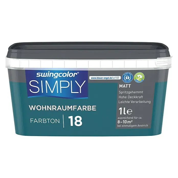 swingcolor Wandfarbe SIMPLY Blau - Blau - Nr. 18, 1 l, Matt - Vorderansicht