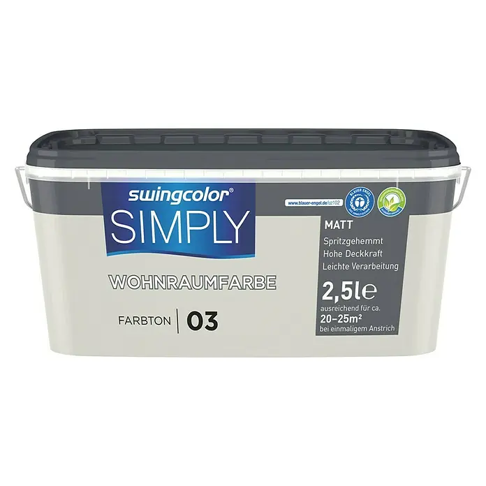 swingcolor Wandfarbe SIMPLY Grau - Grau - Nr. 03, 2,5 l, Matt - Vorderansicht
