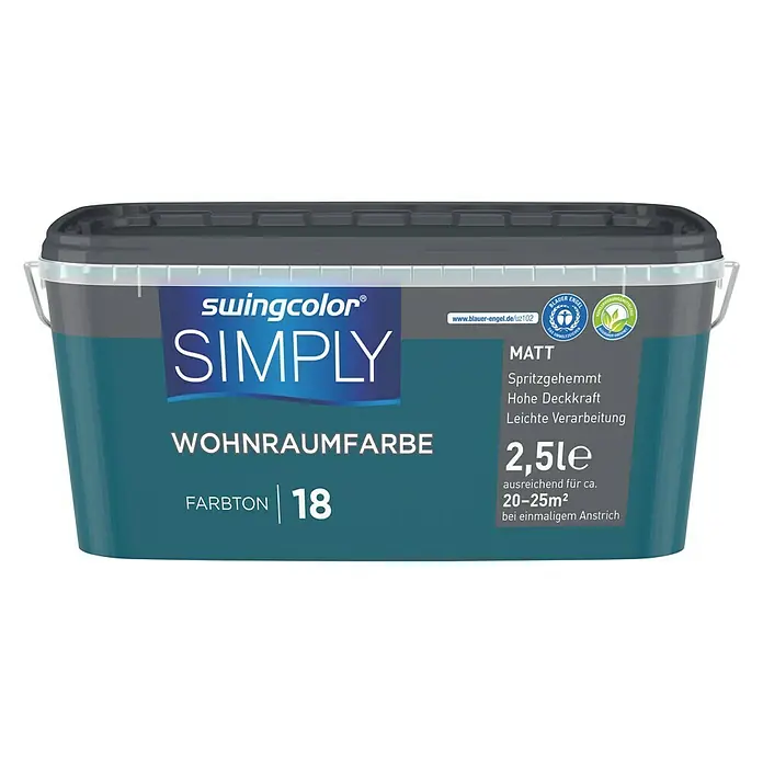 swingcolor Wandfarbe SIMPLY Blau - Blau - Nr. 18, 2,5 l, Matt - Vorderansicht