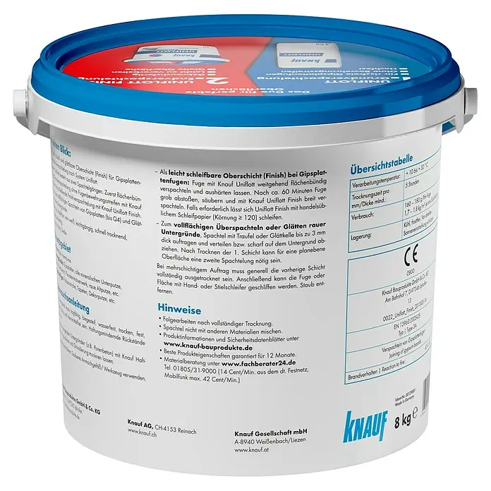 Knauf Fugenspachtel Uniflott Finish - 8 kg, Gebrauchsfertig - Rückansicht