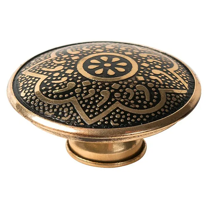 Möbelknopf-Set - 4 -tlg., Ø x H: 42 x 20 mm, Sonstige, Altgold/Schwarz - Diagonale Ansicht