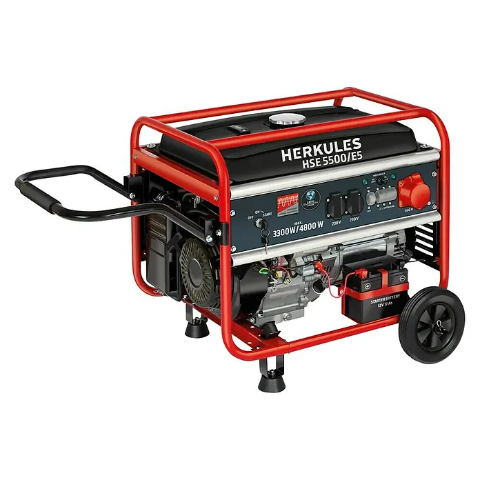 Herkules Stromerzeuger HSE 5500/E5 - 4.800 W, Tankvolumen: 25 l, Betriebsdauer: 11,7 h bei 66 % Last - Diagonale Ansicht