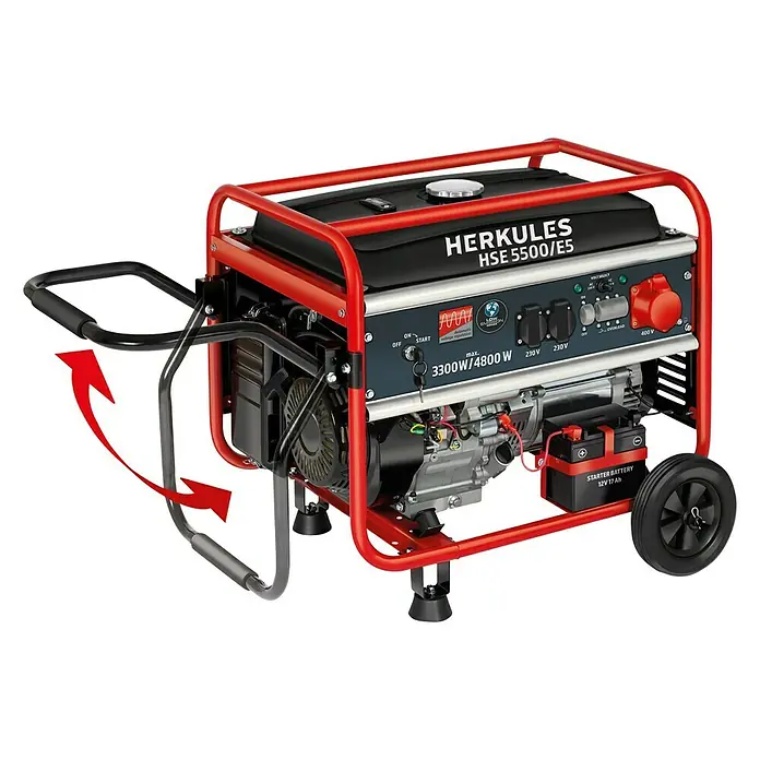 Herkules Stromerzeuger HSE 5500/E5 - 4.800 W, Tankvolumen: 25 l, Betriebsdauer: 11,7 h bei 66 % Last - Diagonale Ansicht